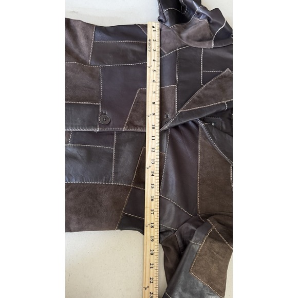 Elements by Vakko Coat M Brown Leather Patchwork Hippie Boho Chic Retro 70s - Picture 15 of 16